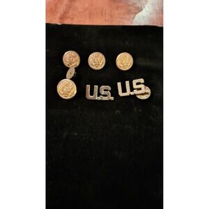 Vintage US Army Uniform Insignia Set Eagle Crest Buttons and US Collar Pins